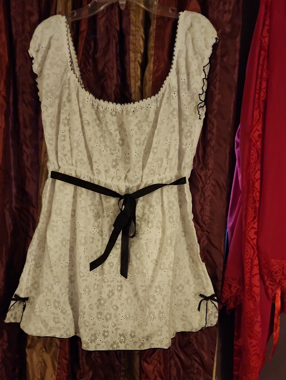 sophie b. White Eyelet Chemise with Black Ribbon Detail